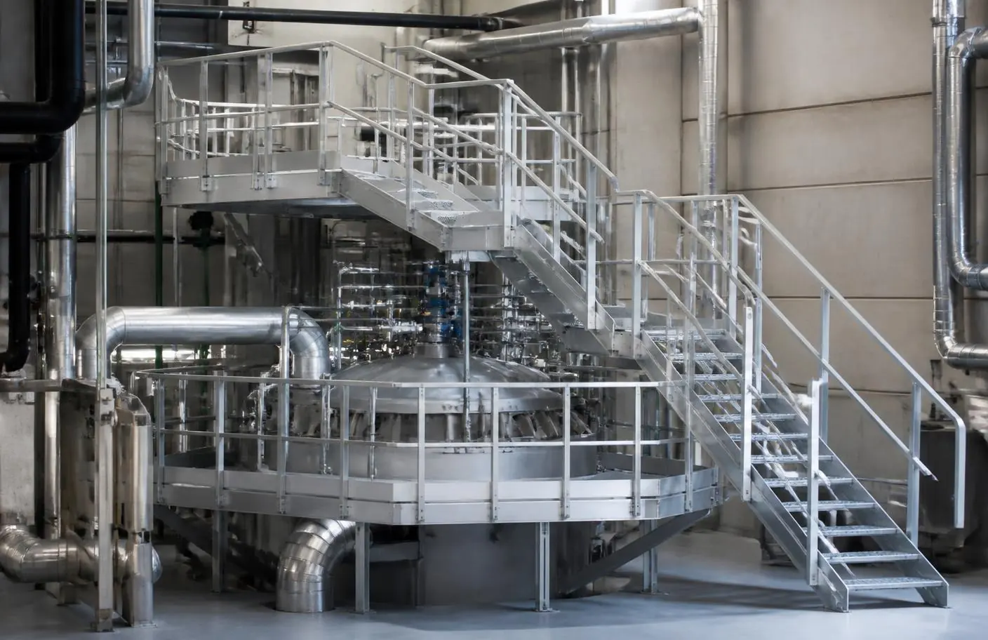 Plateforme d'accès métallique sur mesure autour d'un équipement industriel